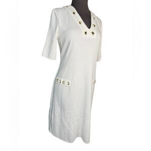 Ming Wang Knit Gold Grommet Lace Up Dress Womens Size XS NWT Old Money Nautical